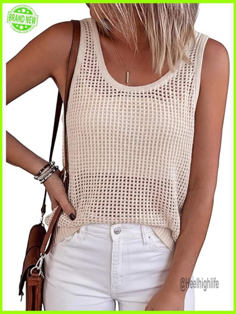Boho Crochet Sleeveless Tank Top Summer Beach Vacation Outfit